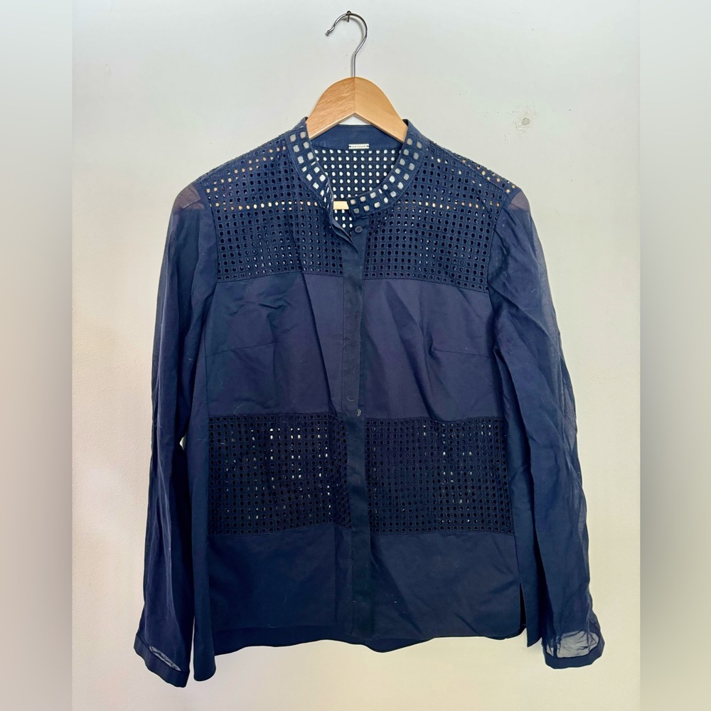 Elie Tahari Medium Eyelet Long Sleeve Button Down Blouse